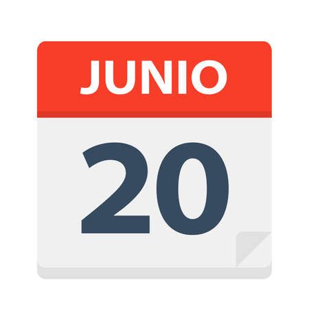 Junio 20 - Calendar Icon - June 20 - Vector Illustrationのイラスト素材