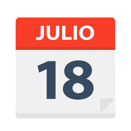 Julio 18 - Calendar Icon - July 18 - Vector Illustrationのイラスト素材