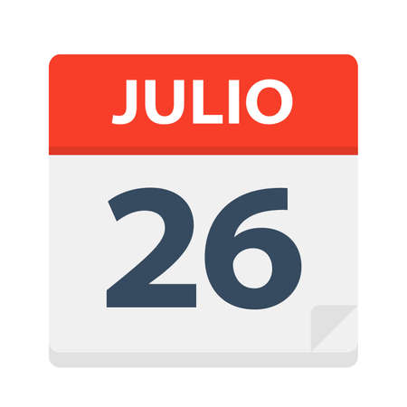 Julio 26 - Calendar Icon - July 26 - Vector Illustrationのイラスト素材