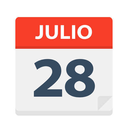 Julio 28 - Calendar Icon - July 28 - Vector Illustrationのイラスト素材