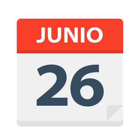 Junio 26 - Calendar Icon - June 26 - Vector Illustrationのイラスト素材