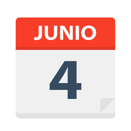 Junio 4 - Calendar Icon - June 4 - Vector Illustrationのイラスト素材