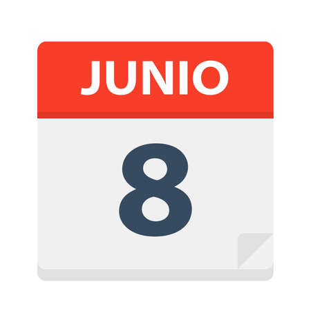 Junio 8 - Calendar Icon - June 8 - Vector Illustrationのイラスト素材