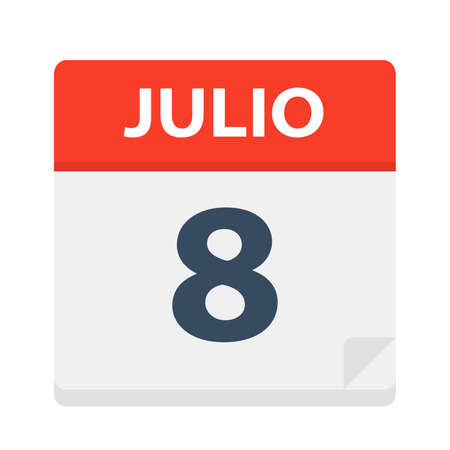 Julio 8 - Calendar Icon - July 8 - Vector Illustrationのイラスト素材