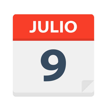 Julio 9 - Calendar Icon - July 9 - Vector Illustrationのイラスト素材
