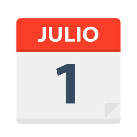 Julio 1 - Calendar Icon - July 1 - Vector Illustrationのイラスト素材