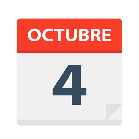 Octubre 4 - Calendar Icon - October 4 - Vector Illustrationのイラスト素材