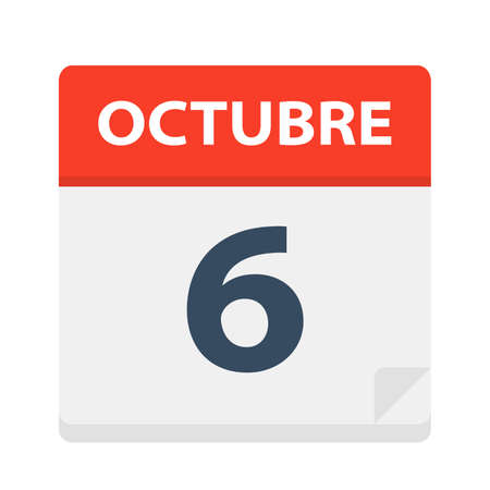 Octubre 6 - Calendar Icon - October 6 - Vector Illustrationのイラスト素材