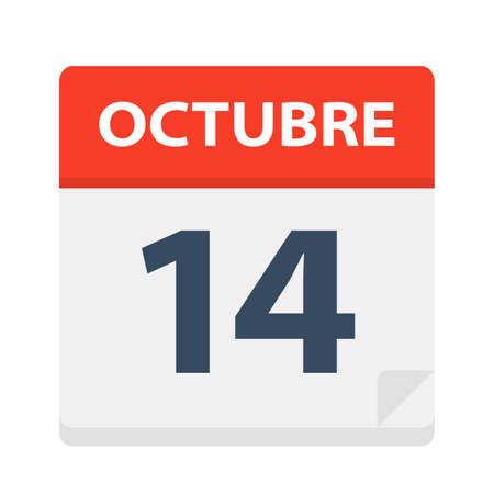Octubre 14 - Calendar Icon - October 14 - Vector Illustrationのイラスト素材