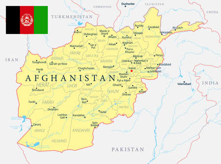 Afghanistan Map Political - Capital, Cities, Rivers and Lakes - detailed vector illustrationのイラスト素材
