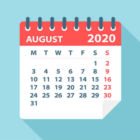 August 2020 Calendar Leaf - Illustration. Vector graphic pageのイラスト素材