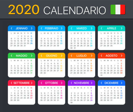 Vector template of color 2020 calendar - Italian versionのイラスト素材