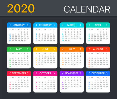 Vector template of color 2020 calendar - Sunday to Mondayのイラスト素材