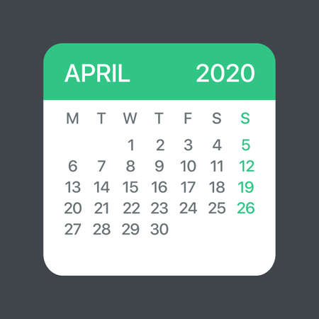 April 2020 Calendar Leaf - Illustration. Vector graphic pageのイラスト素材