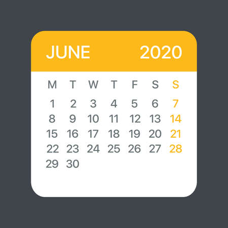 June 2020 Calendar Leaf - Illustration. Vector graphic pageのイラスト素材