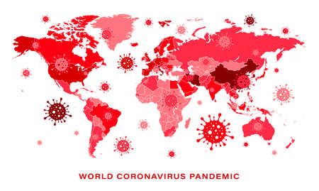 Coronavirus Pandemic Worldmap. 2019-nCoV. Map of the World Pandemic Situation. Vector Illustrationのイラスト素材