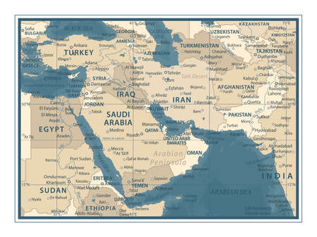 Middle East Map - Vintage Detailed Vector Illustration