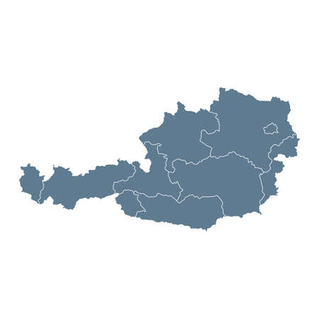 Austria Map - Vector Solid Contour and State Regions. Illustrationのイラスト素材