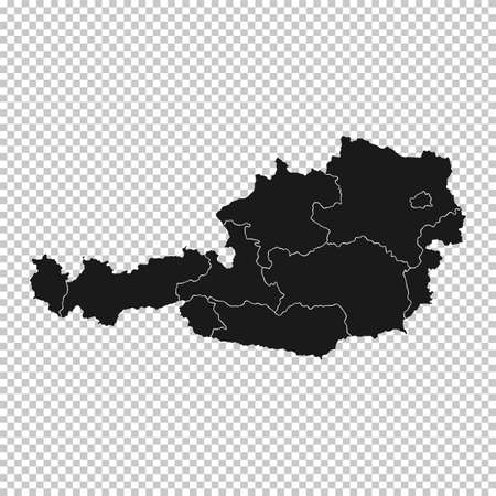 Austria Map - Vector Solid Contour and State Regions on Transparent Background. Illustrationのイラスト素材