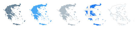 Greece Map Set - Vector Solid, Contour, Regions, Flag Pixels Illustrationのイラスト素材