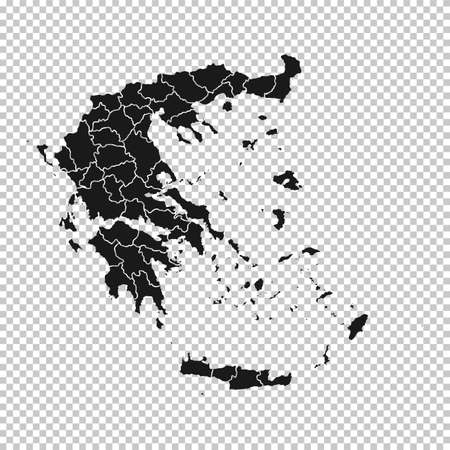 Greece Map - Vector Solid Contour and State Regions on Transparent Background. Illustrationのイラスト素材