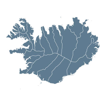 Iceland Map - Vector Solid Contour and State Regions. Illustrationのイラスト素材