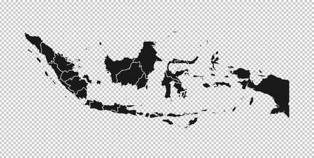 Indonesia Map - Vector Solid Contour and State Regions on Transparent Background. Illustrationのイラスト素材