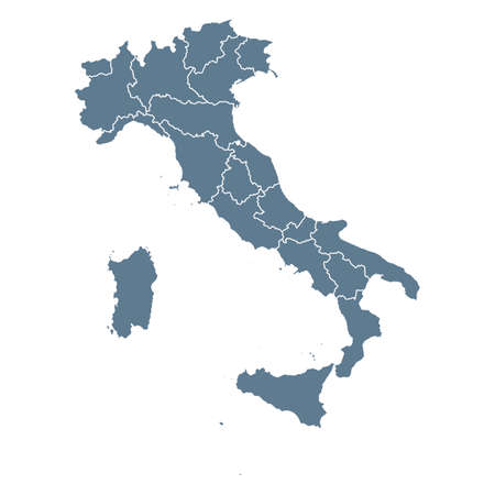Italy Map - Vector Solid Contour and State Regions. Illustrationのイラスト素材