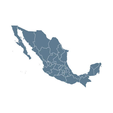 Mexico Map - Vector Solid Contour and State Regions. Illustrationのイラスト素材