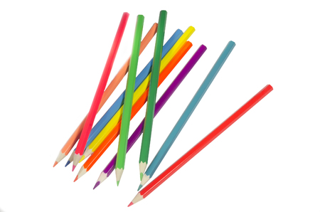 Many different colored pencils on white backgroundの写真素材