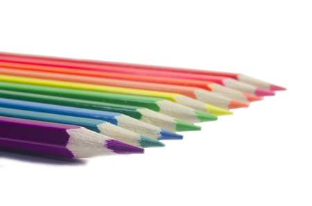 Many different colored pencils on white backgroundの写真素材