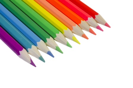 Many different colored pencils on white backgroundの写真素材