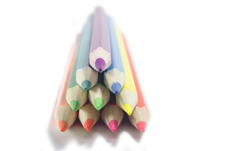 Many different colored pencils on white backgroundの写真素材