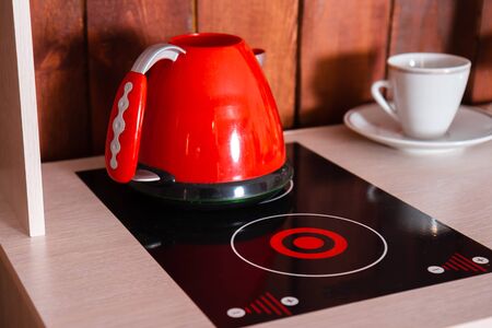 White children's kitchen set for girls with toysの写真素材