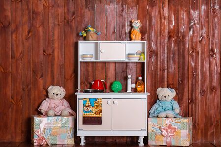 White with pink doors children's play set for girls with toysの写真素材