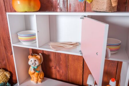 White with pink doors children's play set for girls with toysの写真素材