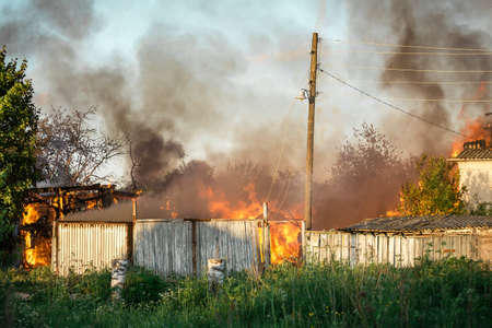 Flames from a burning house, a strong terrible fireのeditorial素材