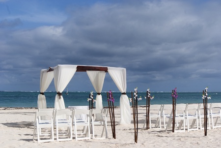 Tropical settings for a wedding on a beachの写真素材