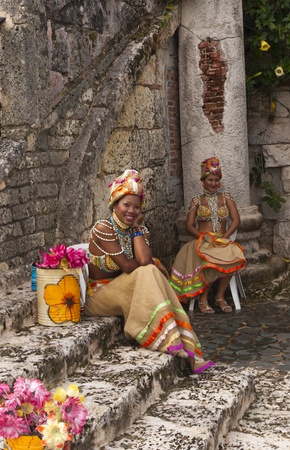 26.11.2010 Altos de Chavon. Dominican republic. Beautiful caribbean black woman on the celebrity in small dominican town Altos de Chavon.のeditorial素材
