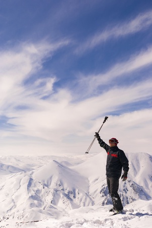 Young skier  on the top of mountain Ejder.Turkish ski resort.の写真素材