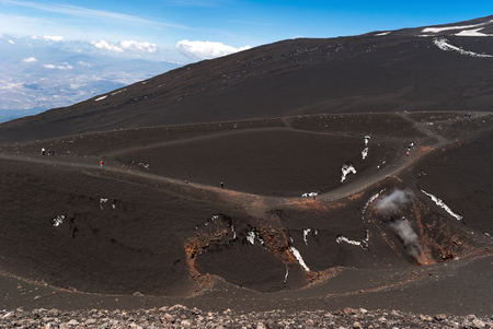 Hiking on the top of Etna,the biggest active volcano in Europe  Sicily  Italyの写真素材