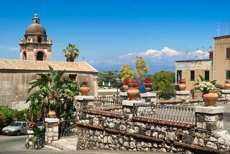 View of Taormina,famous town in Sicily  South Italyの写真素材