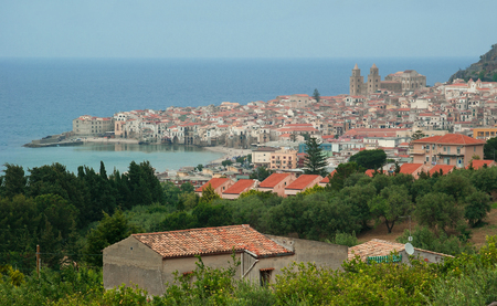 Panoramic view of  Cefalu Cefalu is the famous historic and touristik town in the Palermo  Sicilyの写真素材