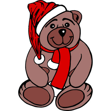 Teddy bear in red santa's capのイラスト素材