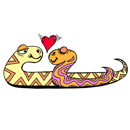 Couple of snakes falling in loveのイラスト素材