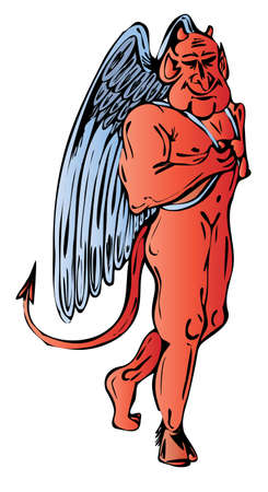 Red devil with nice smile and angel's wingsのイラスト素材