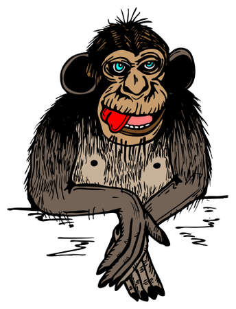 Brown monkey with red tongue in vector illustration