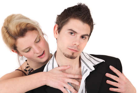 Young couple in casual clothing in game