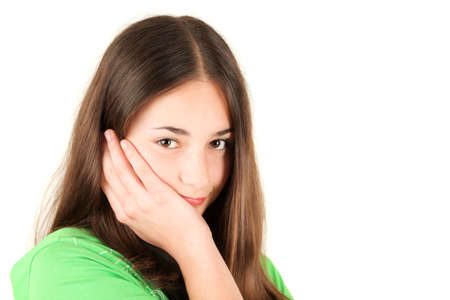 Portrait of young teenage girl, studio shotの写真素材