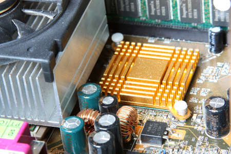 Computer Hardware. Motherboard, CPU cooler.の写真素材